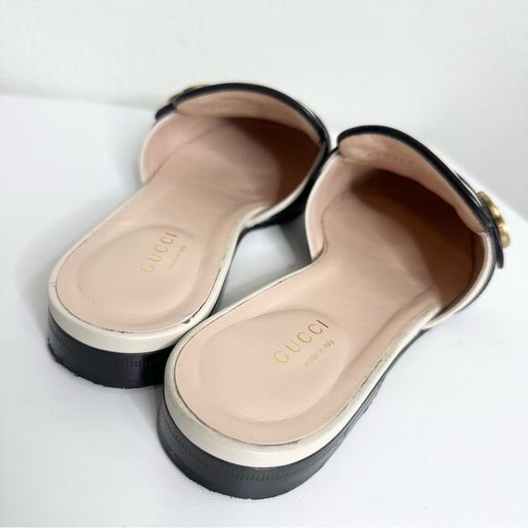 GUCCI Marmont GG Mules Size 37.5 Black and Cream Quilted Leather Sandals - Picture 10 of 11